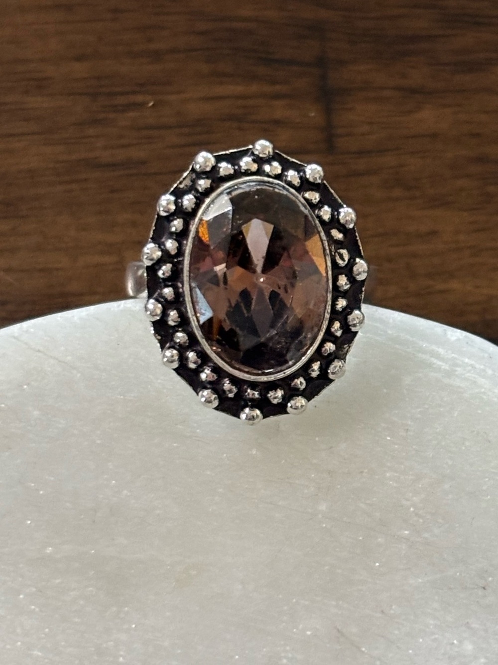 Oval Smoky Crystal Halo Ring - Elegant Women's Fashion Ring